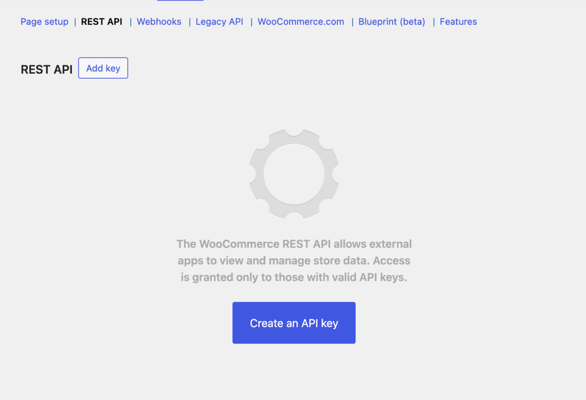 WooCommerce REST API settings page